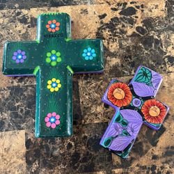 Hand Painted Mexican Pottery Wall Crosses 