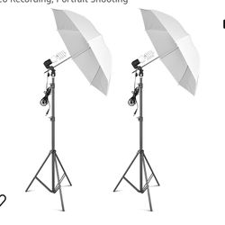 Photography Umbrella Lighting Kit, 2 Pack 33" Soft White Reflector for Camera Lighting, Continuous Studio Lighting for Video Recording, Portrait Shoot