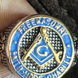 STEEL MASONIC RING /Silver/Black/Gold Tone