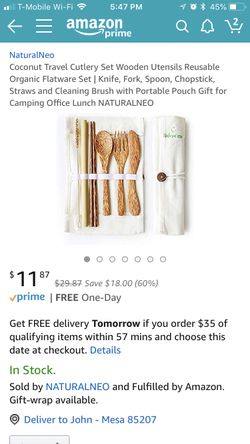 Coconut travel utensil set