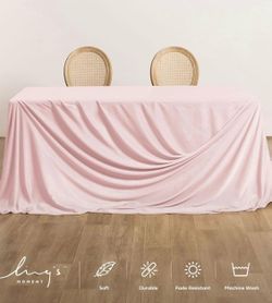 Ling's Moment Pink Wedding Table Cloths In Velvet-Like Fabric, 9ft X 11ft, Fits 4ft/6ft Rectangular/Round Sweetheart&Head Table For Wedding Reception,