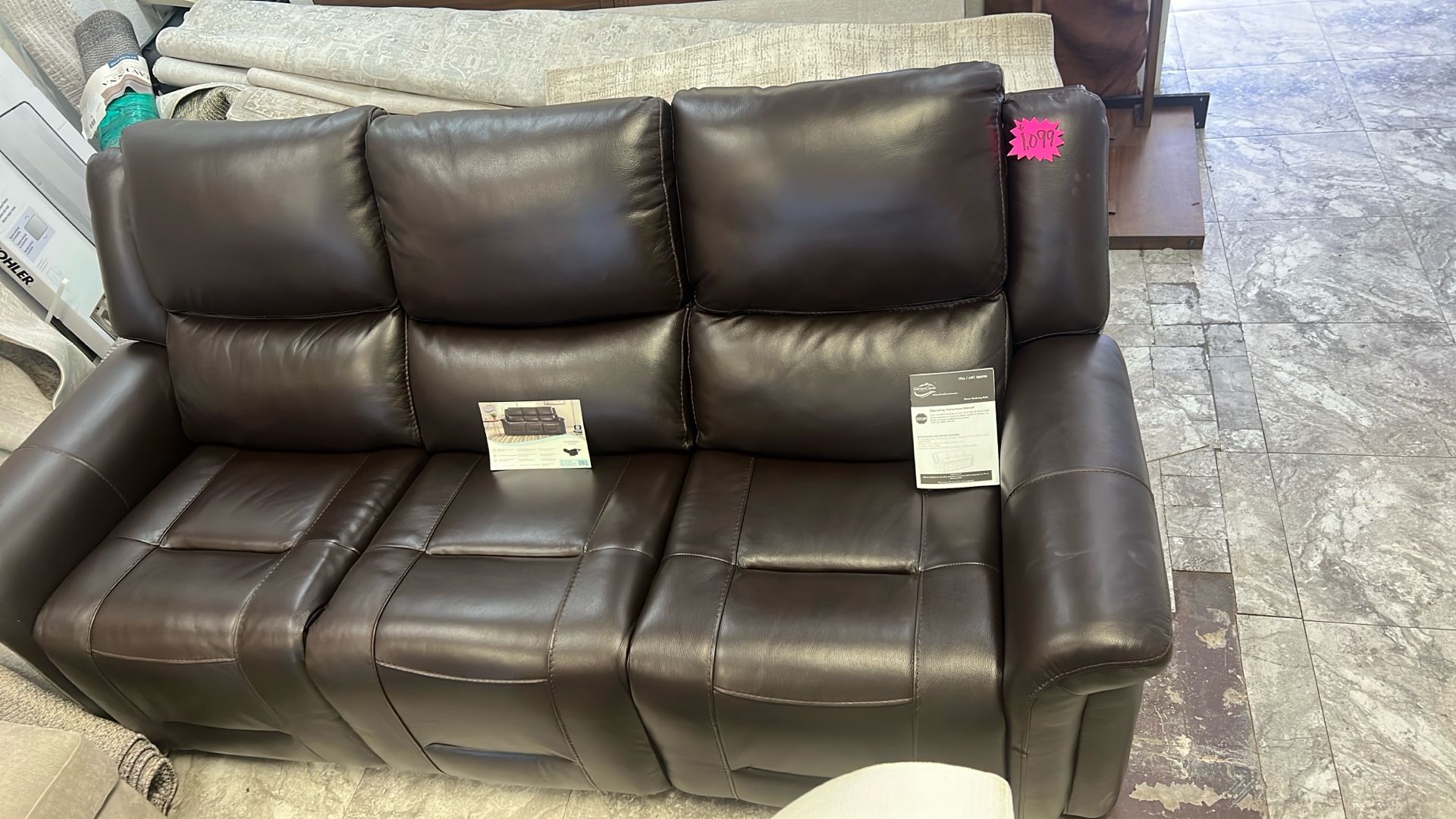 Leather Sofa w/two Recliners & 2 Power Headrests