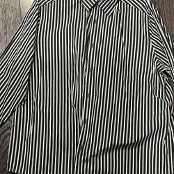 Claiborne Men’s Button up dress Shirt Green Black Striped Size XXL