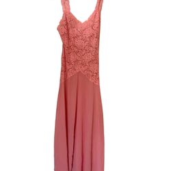 Vintage Drop Waist Lace Pink Maxi Dress Gown Nightgown 