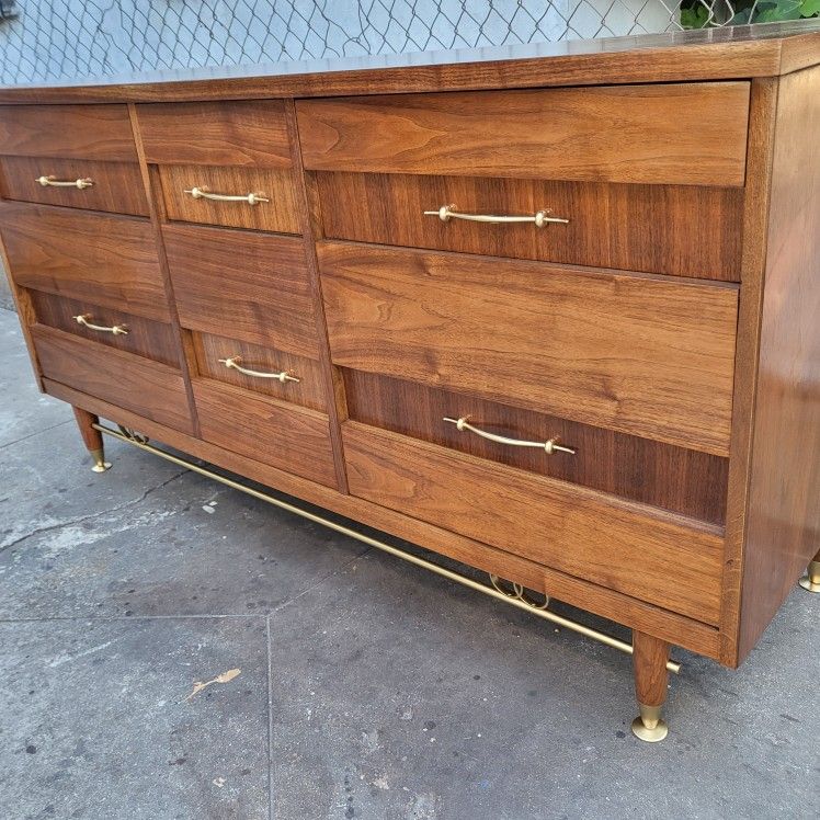 Mid Century Walnut Dresser By Bassett Furniture