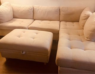Cream Sectional Sofa w/ Storage Ottoman