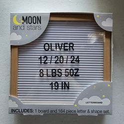 NEW MOON AND STARS Letterboard w/ Wood Frame & Letters Numbers Symbols