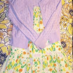 Cat & Jack Girls Floral Dress Paired with Cat & Jack Girls Lavender Cardigan - Size 8 Girls