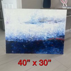 Large canvas abstract painting, signed by artist blue