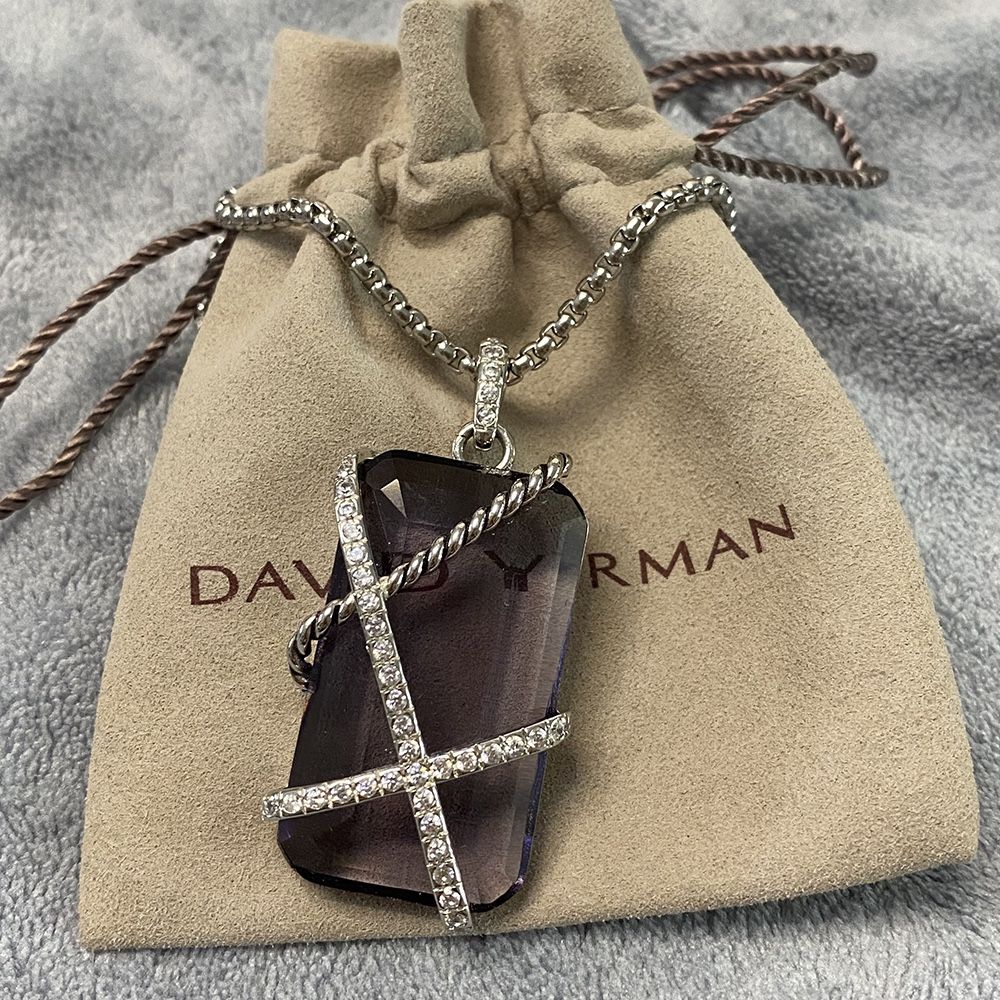 David Yurman Sterling Silver Necklace with Amethyst Pendant