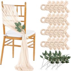  Sheer Fabric Wedding Chair Sashes: 36PCS Tulle Church Chair Cover Long Chairs Bows Aisle Drapes Party Decorations Champagne