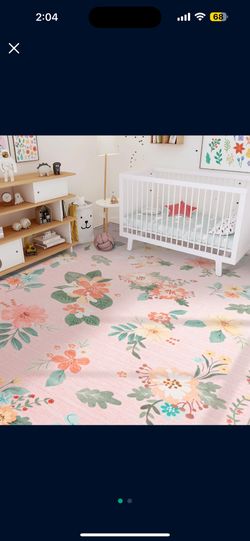 YIHOUSE Floral Print Pink Washable Area Rug 8'X10'- Large Colorful Ultra-Thin Non-Slip Area Rug For Living Room, Bedroom, Nursery Room, Classroom, Pla