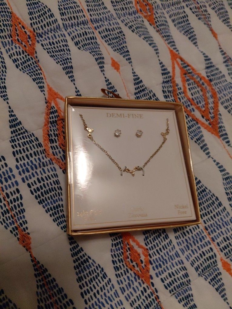 Demi Fine 14k Gold Plated Necklace And Earring Set