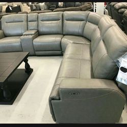 Ashley Furniture Gray Leather 7 Piece Power Reclining  Sectional/ Electric Reclining  Couch / Living Room Set🌹 Brand New 👌 In Stock ✅