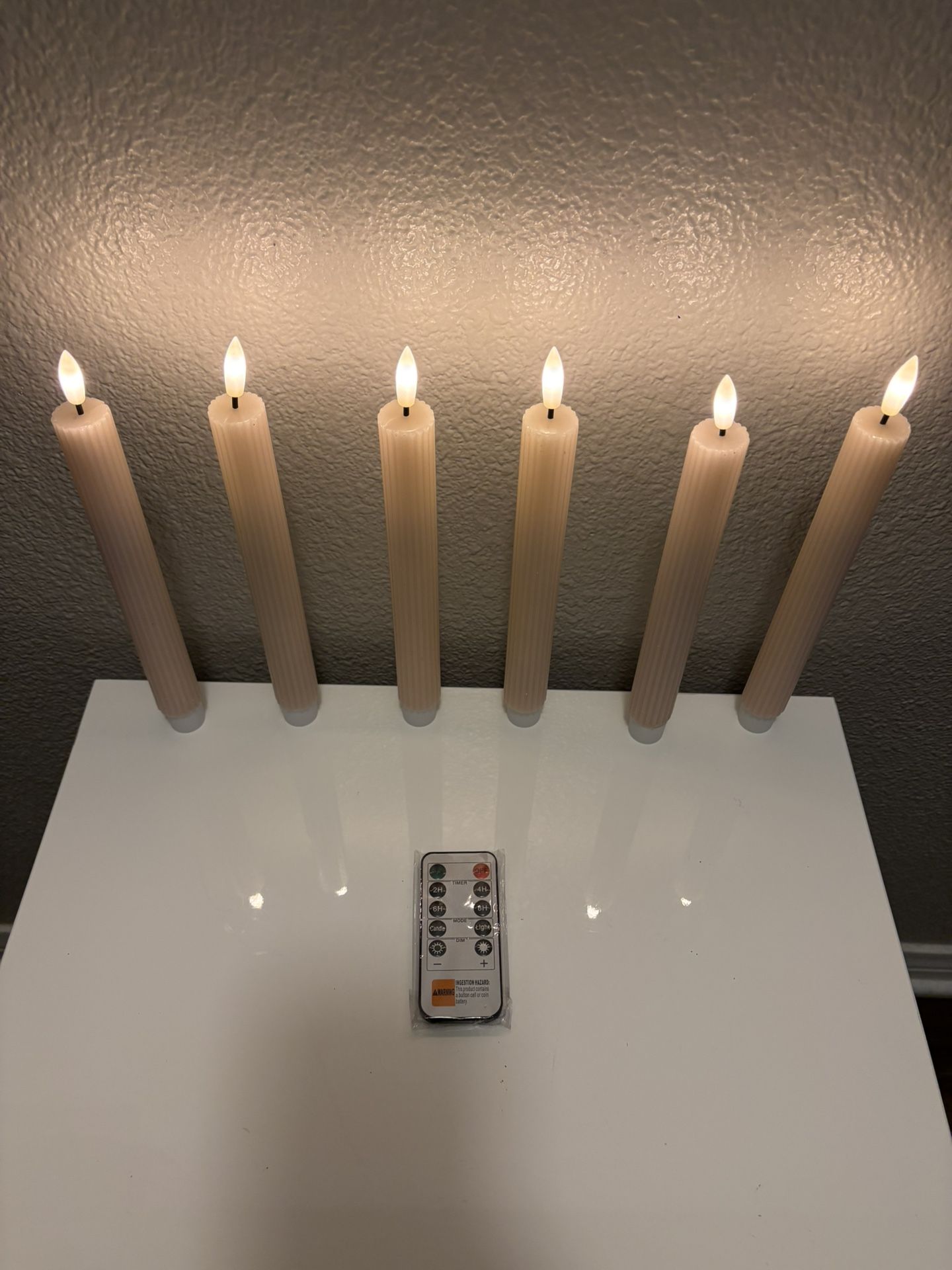 Pink Flameless Flickering  Taper LED Candles with a 10-Key Remote and Timer / Set of 6 - Wedding, Home, Birthday Party Decor