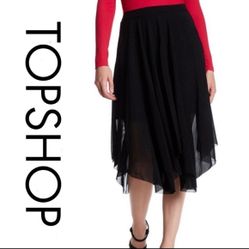 NWOT TopShop Black Asymmetric Chiffon Midi Skirt Size 6 PRICE FIRM