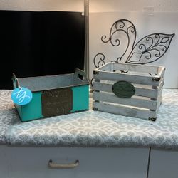 Two Decorative Garden Boxes, One Wooden & One Metal Vintage Style 