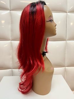 Synthetic half wig-long straight red wig with dark roots $35 New-Media Peluca roja nueva