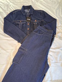 Medium NEW Stylewe Denim Cargo Pants & Matching Denim Jacket Set