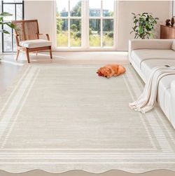10x13 Area Rug Indoor Non-Slip Beige Large Carpet Thin Soft Washable Living Room Bedroom