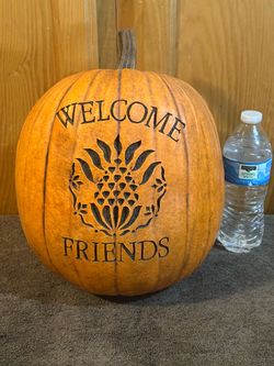 Salem Collection "Welcome Friends" 12" Resin Pumpkin Decor