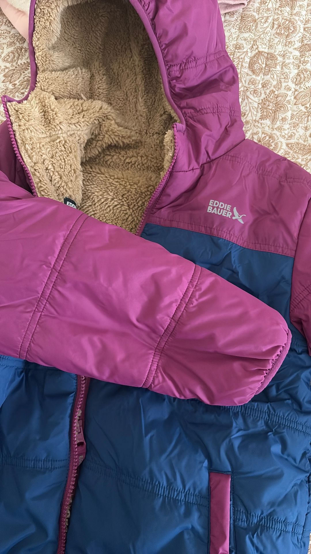 $15 New Girls 7-8 Reversible Sherpa Rain Coat Jacket