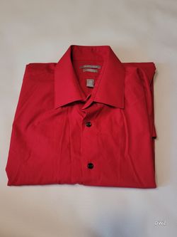 Van Heusen fitted long sleeve dress shirt is rendered in a vibrant red color