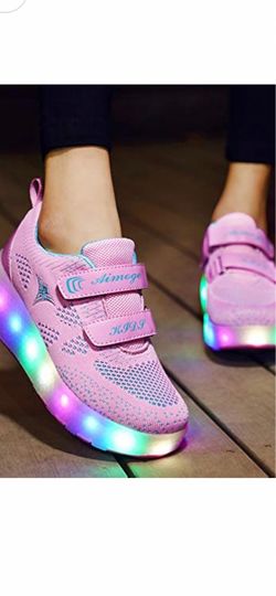 Kids Roller Shoes Boy Girl Sneakers with Wheels Become Sport Sneaker with Led Lights Rechargeable with power cord kids size 1.5