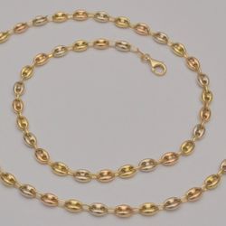 18K Gold Puffed Mariner Chain Tri-Color 25in 27.6g