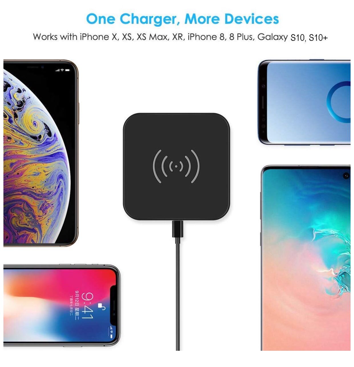 165. Wireless Charger, Qi Certified Ultra-Slim Wireless Charging Pad Compatible with iPhone XS Max/XS/XR/X/8/8 Plus, Samsung Galaxy S10/S10+/S10E/Not