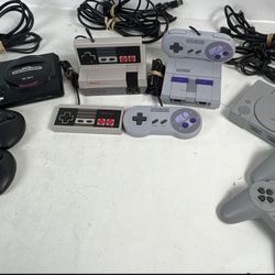 Classic Mini Console lot!!! x4 NES, SNES, SEGA, and PS1 w/ controllers