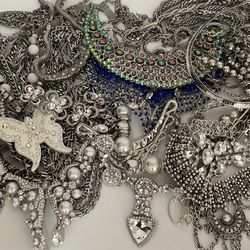 Silver tone Goth Boho Glam statement necklace lot