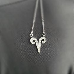 925 sterling silver necklace aries CZ diamond cut stones 0.25CTW