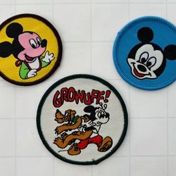 3  Disney Mickey Mouse Round Patches  Sew On
