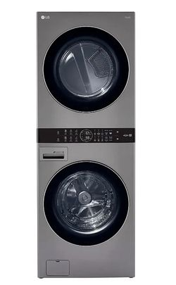 LG - 4.5 Cu. Ft. HE Smart Front Load Washer and 7.4 Cu. Ft. Electric Dryer WashTower with Built-In Intelligence - Graphite Steel Model:WKE100HVA