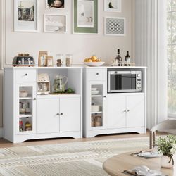 Microwave Cabinet, Kitchen Storage Cabinet with 3 Doors and 1 Drawer, Buffet Sideboard with Adjustable Shelves, Microwave Stand for Kitchen, Dining Ro