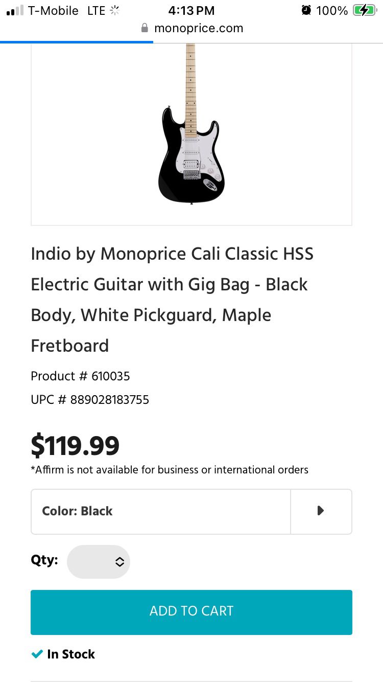 Indio By Mono Price Cali Classic Electric Guitar 