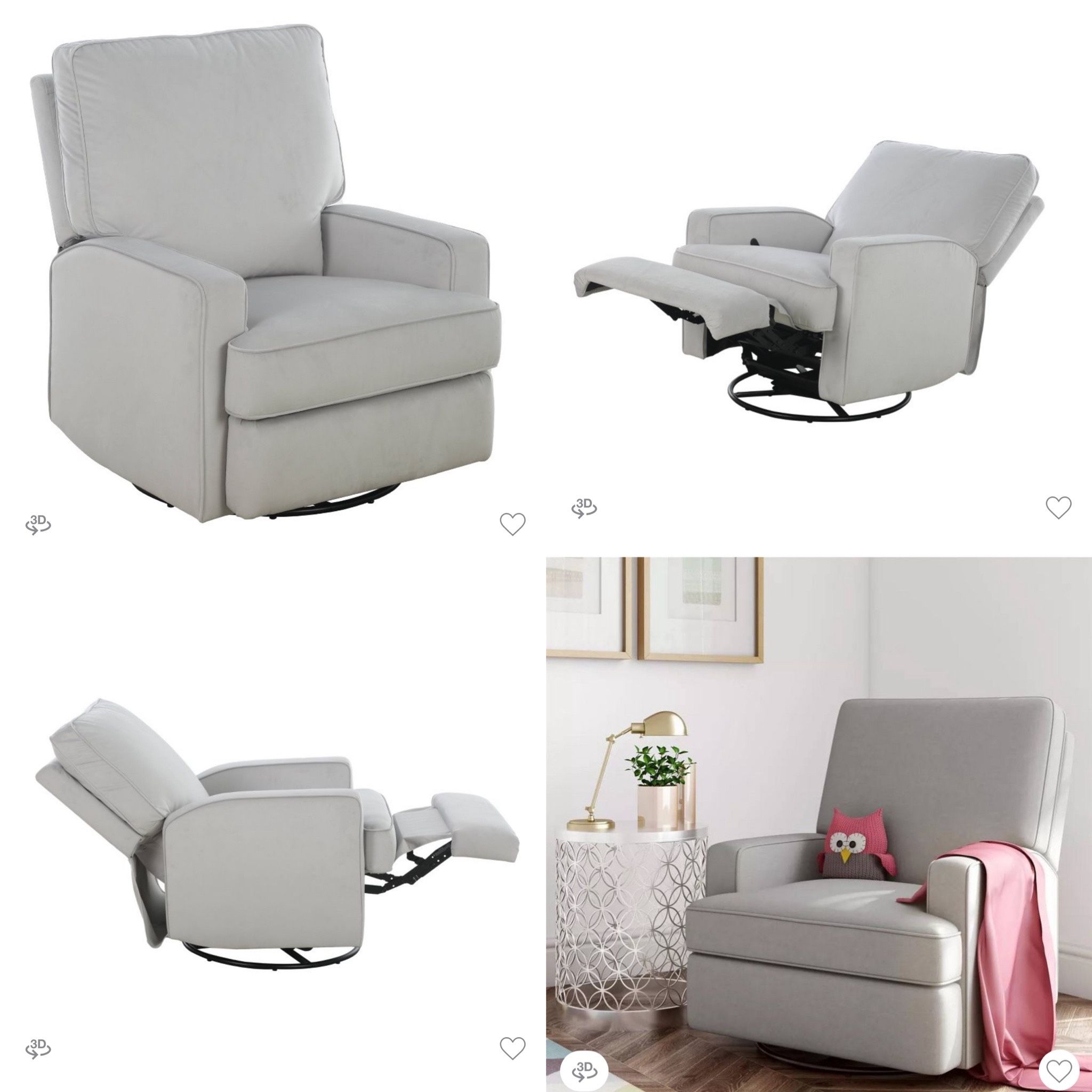 Baby Relax Addison Swivel Gliding Recliner - Performance Gray Fabric