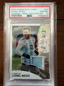 2019 Panini National Convention Lionel Messi Legends Memorabilia  Cracked Ice Jersey #10/25 PSA 10