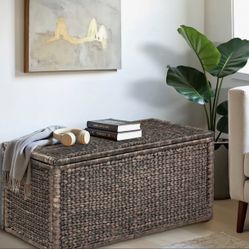 Dark Brown Wicker Chest Trunk All Wood Inside Heavy Duty