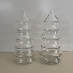 Vintage 11” Libbey Glass  Christmas Tree Apothecary Candy Jar Set of 2