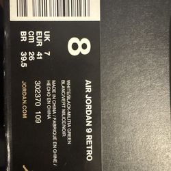 Jordan 9 Retro Size 8men