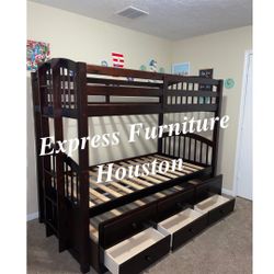 STURDY TWIN OVER TWIN BUNK BED WITH TRUNDLE - 3 DRAWERS - NEW IN BOX 