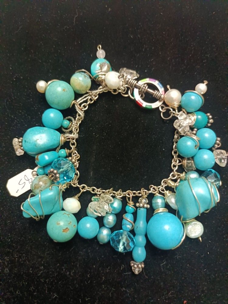 Bangle Turquoise, Pearl And Crystal Bray