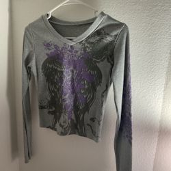 Gray Graphic Long Sleeve Thermal Top