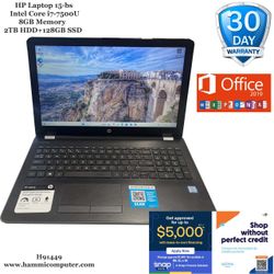 HP Laptop 15-bs, Intel Core i7, 8GB, 2TB HDD+128GB SSD "H91449