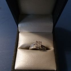 Sterling Diamond Engagement Ring 