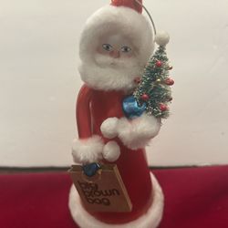 Vintage Bloomingdale’s Large Glass Santa Ornament 