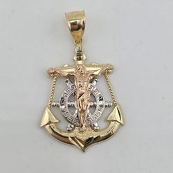 14k gold tri color crucifix pendant