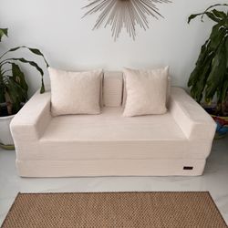 Loveseat Sofa Bed, 64" Foldable Floor Sofa Couch in A Box with 2 Cup Holders, 4 in 1 Convertible Boneless Couch Folding Recliner Chair for Living Room